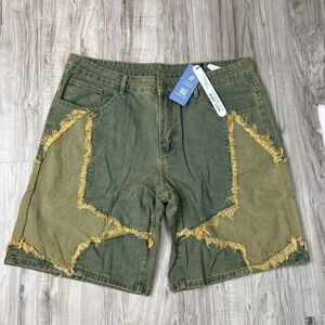 ROMWE MEN Street Life Men's Casual Denim Shorts/ 5-Point Star Patchwork Size 36